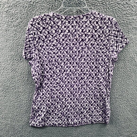 Talbots Womens Top Extra Large Petite Purple White Geometric Short Sleeve Shirt - Picture 2 of 7
